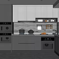 Modern Gray Kitchen Interior With Cabinets Countertop And Built In Appliances