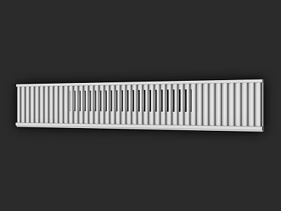 Metallic Silver Long Grille Component Featuring Vertical Slats And Modern Design 3d model