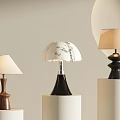Elegant Modern Table Lamps With Wooden Black Bases And Patterned Beige Lampshades