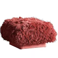 Soft Fluffy Cream Faux Fur Ottoman with Wooden Base for Living Room Decor