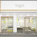 Modern Retail Store Front With Glass Windows Shelves Displaying Yellow Items And White Cabinets