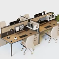 Modern Office Desk Setup With Partitions Computers Ergonomic Chairs And Potted Plants 3d model