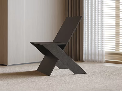 Modern Black Single Chair With X Shaped Legs In Interior Room Curtains And Blinds 3d model