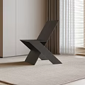 Modern Black Single Chair With X Shaped Legs In Interior Room Curtains And Blinds