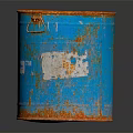 Rusty Blue Bucket With Orange Rim And White Peeling Paint On Dark Surface