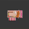 Cute Pink Toy Food Truck With Red White Striped Awning And Hot Dog On Top