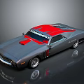 Classic Dodge Muscle Car Featuring Gray Body Red Hood And Roof Stripe Design
