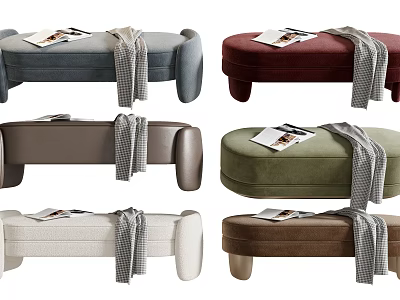 Stylish Upholstered Benches with Plaid Blankets and Magazines in Various Colors 3d model