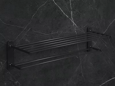 Modern Black Bathroom Wall Mounted Rack With Marble Texture For Towel Storage 3d model