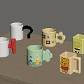 Colorful Cartoon Character Mugs With Winnie The Pooh And SpongeBob Designs On Wooden Table