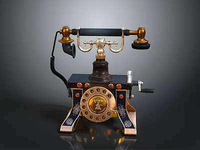 Vintage Telephone With Copper Accents Round Dial And Black Body Design 3d model