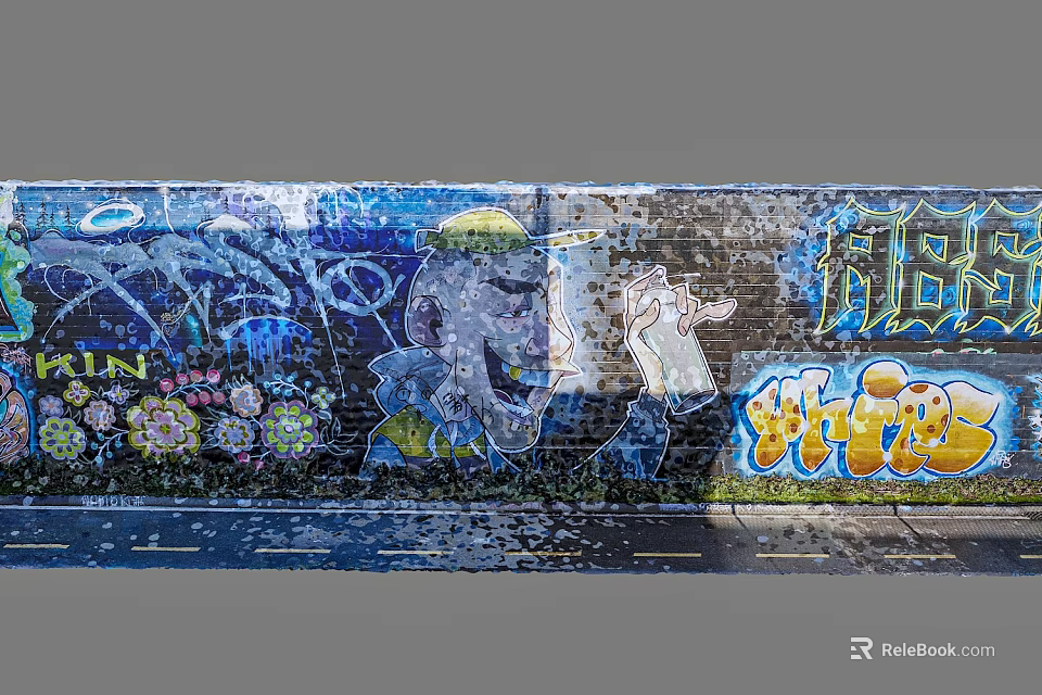 Colorful Grafitti Wall With Street Art Figure And Artistic Decoration Design 3d model 