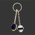 Stylish Fashion Accessory Keychain With Pearl Chain Blue Gemstone And Silver Helmet Pendants
