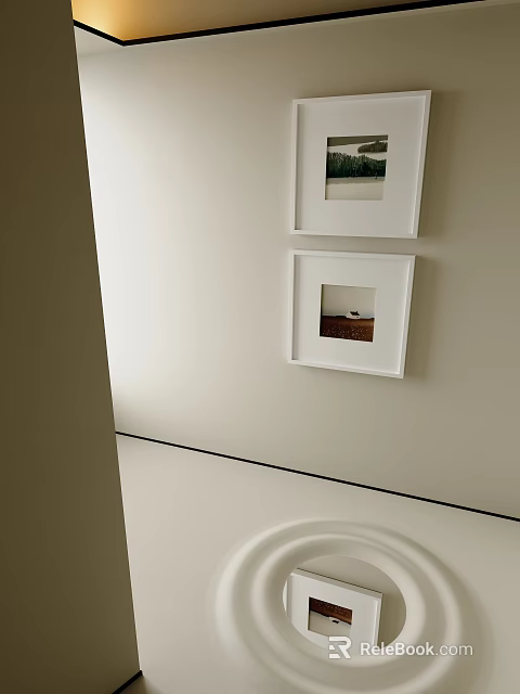 Two White Framed Oil Paintings Hanging On Light Colored Interior Wall 3d model