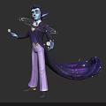 Blue Skinned Character With Pointed Ears Wearing Purple Coat Bow Tie Wielding Magical Rings