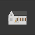 Cartoon Style White House With Gray Roof Porch Windows And Wooden Steps