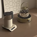Kitchen Appliances Beige Electric Kettle And Golden Glass Kettle On Wooden Countertop