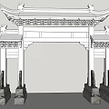Chinese-style archway ancient archway bucket arch stone drum 3d model