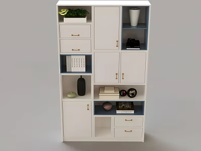 White Modern Wardrobe Interior With Open Compartments Drawers And Decorative Items 3d model