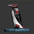 Decorative Penguin Figurine With Blue Ice Base And Black White Red Details