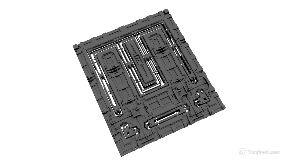 Gray Square Industrial Component With Intricate Mechanical Structure Grooves And Holes 3d model