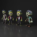 Game Movie Zombie Characters Cartoon Style 3D Models With Different Outfits And Expressions
