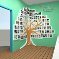 Exhibition Hall Cultural Wall With Tree Shaped Design And Photo Displays