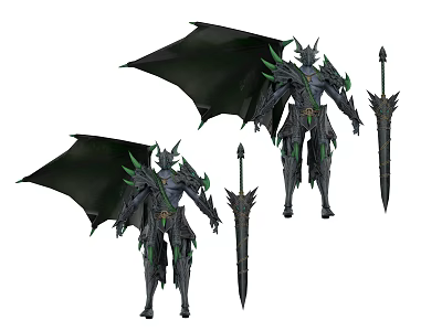 Game And Movie Mythical Character With Black Wings Green Accents And Spears 3d model