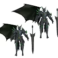 Game And Movie Mythical Character With Black Wings Green Accents And Spears