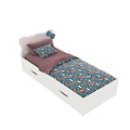 Cute Kids Bed With White Frame Pink Padded Headboard And Blue Animal Pattern Bedding