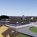 Traditional Chinese Ancient Architecture Complex With Courtyard And Pagoda Structure