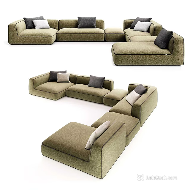 Modern Beige Sectional Sofa With Modular Design And Dark Light Cushions 3d model