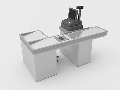Modern White Reception Desk With POS Machine And Display Screen For Commercial Use 3d model