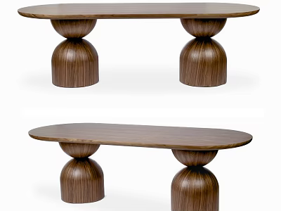 Modern Minimalist Wooden Dining Table With Oval Top And Spherical Legs 3d model