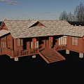 Traditional Wooden House Exterior With Red Lanterns And Ocean View Veranda Steps