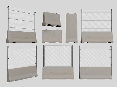 Temporary Construction Fence With Concrete Base And Metal Mesh Panel Designs 3d model