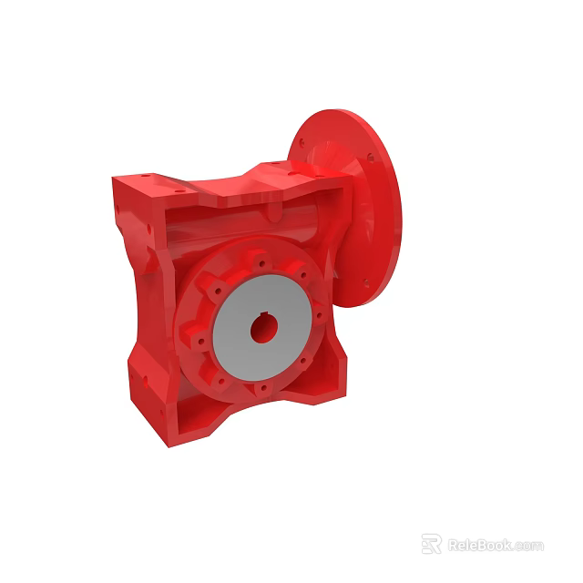 Industrial Red Mechanical Equipment Reducer Housing With Flange And Bolt Holes 3d model 