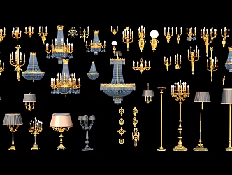 European Classical Lamps Chandelier Floor Lamp Crystal Lamp Wall Lamp Candle 3d model