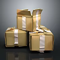 Three Brown Tape Sealed Cardboard Boxes Stacked On Gray Surface 3d model