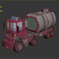 Pink Cartoon Style Tanker Truck With Gray Tank And Green Section Design