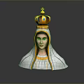 Woman Wearing Golden Crown With Gemstones And White Veil With Yellow Trim