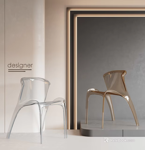 Designer Modern Elegant Dining Chairs Transparent And Gold Finish For Home Decor 3d model 