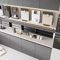 Modern Kitchen With Neatly Arranged Household Appliances Water Dispensers And Countertop
