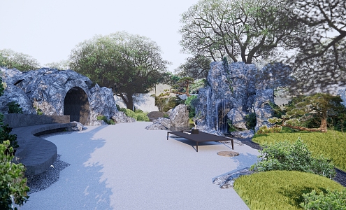 Modern courtyard rockery stacked water courtyard 3d model