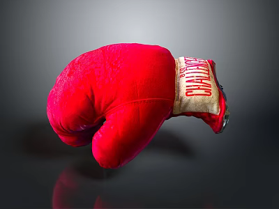 Red Boxing Glove with Textured Surface and Stitched Details Isolated on Dark Backdrop 3d model