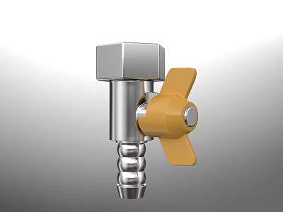Threaded Industrial Hardware Tool With Silver Metal Body And Yellow Butterfly Handle 3d model