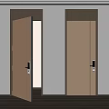 Two Wooden Swing Doors One Open and One Closed with Metal Handles in Light Room