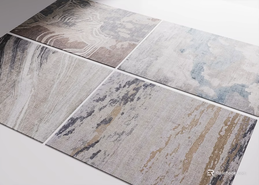 Modern Square Rugs with Abstract Patterns Neutral Blue Tones and Stylish Textures 3d model 