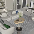Modern Living Dining Room Interior With White Sofa Coffee Table And Dining Chairs