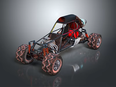 Off Road Sporty Vehicle With Large Tires Red Seat And Steel Frame Design 3d model